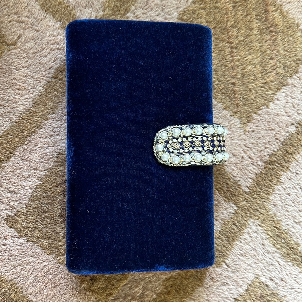 Slim and elegant Party clutch in deep Blue Color (hand-embroidered on strap)